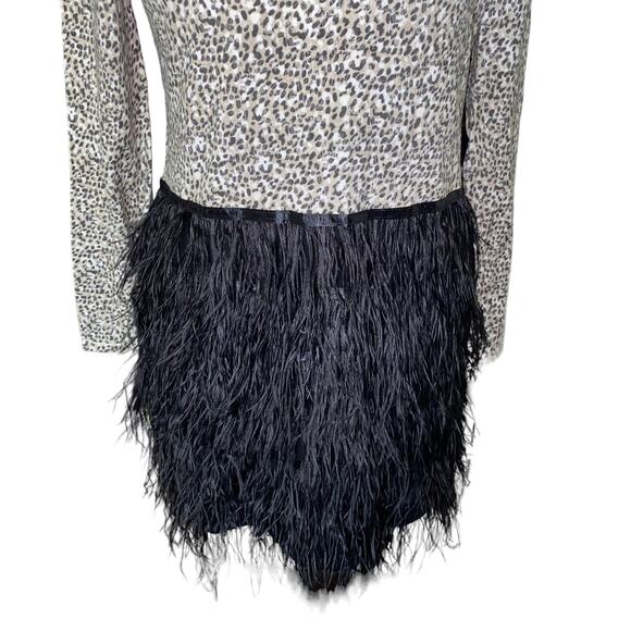 Tyler Boe Cheetah Feather tiered mock neck black Dress bell sleeved medium NWTs - Picture 6 of 11